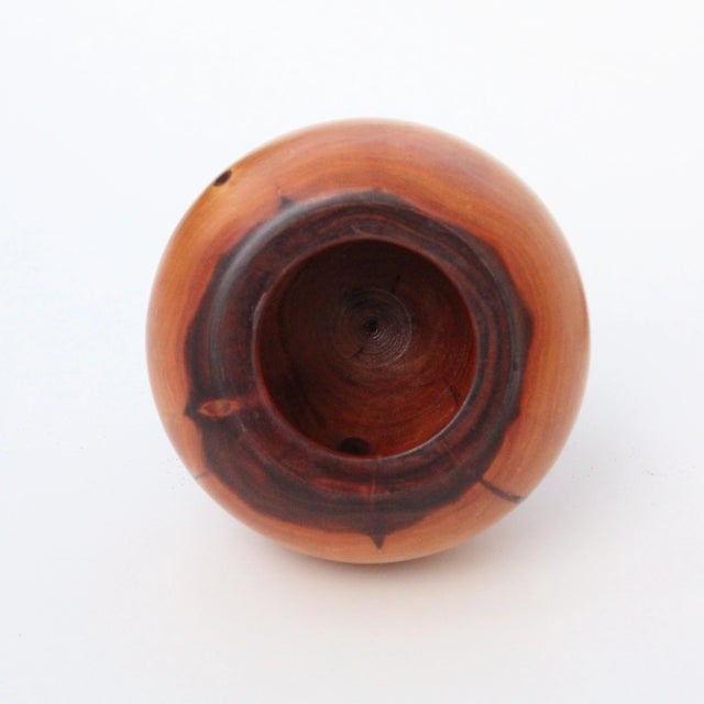 1990's Artist Signed Hand-Turned Juniper Wood Sculptural Pot For Sale - Image 4 of 5