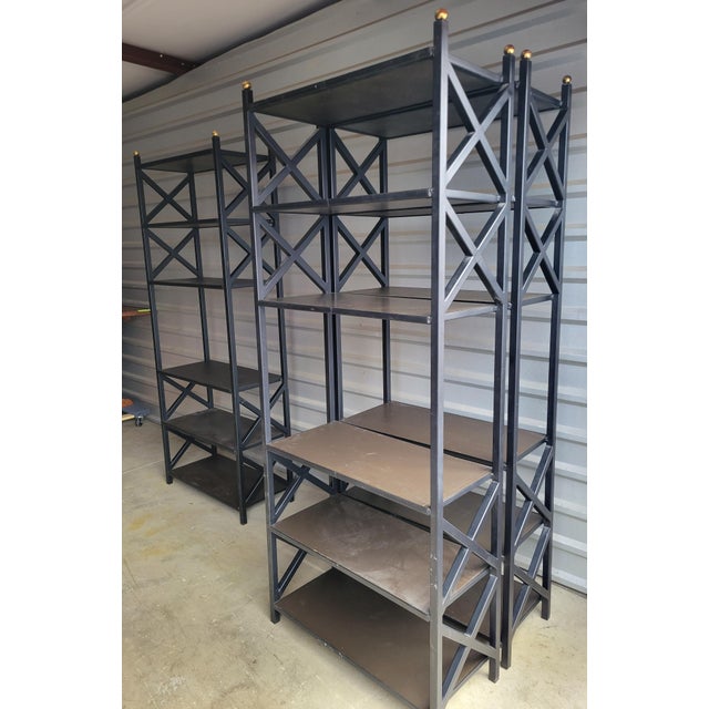 1970s 1960s Directoire Black Welded Steel and Wood Etagere For Sale - Image 5 of 5