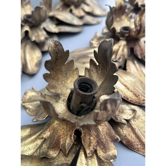 Metal 1960's Hollywood Regency Gilt Gold Floral Wall Sconces by Hans Kogl a - Pair For Sale - Image 7 of 17