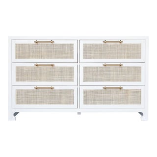 Matthew Izzo Home Carla Matte White Canvas and Caned Chest of Drawers For Sale
