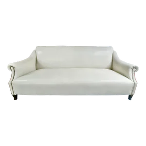 Custom Pearl White Sofa With French Antique Nailhead Trim