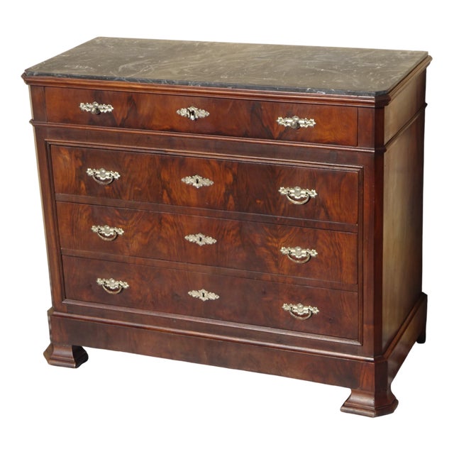 Louis Philippe Chest of Drawers in Walnut and Burl Walnut from Befos For Sale