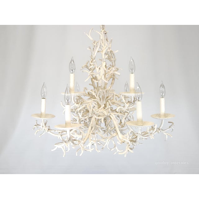 Cream Fabulous MCM Palm Beach 1960s 9 Arm 9 Light Coral Iron Tole (Heavy) Chandelier For Sale - Image 8 of 12