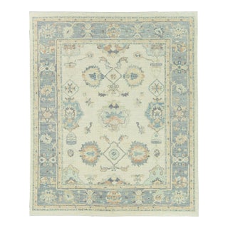 White Color Gray Ivory Field Multicolor Handwoven Turkish Oushak Rug 8'3" X 10' For Sale