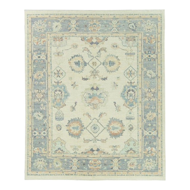 White Color Gray Ivory Field Multicolor Handwoven Turkish Oushak Rug 8'3" X 10' For Sale