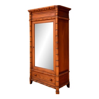 Vintage Faux Bamboo Armoire With Mirror For Sale