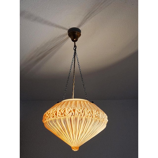 Beige Vintage Art Deco Opal Glass Shade Pendant Lamp, 1920s For Sale - Image 8 of 10