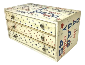 Vintage Mid-Century Folk Art Decorated Wooden Box With 3 Draws