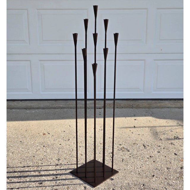 9 branch floor candelabra. Good scale and classic mid-century design, this is not marked or signed in anyway. The candle...