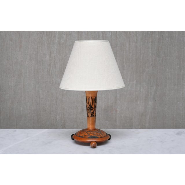 Amsterdam School Table Lamp with Carved Foliate Decoration, Netherlands, 1920s For Sale - Image 6 of 13