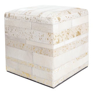Handmade Tricolor Cowhide Pouf - 18x18x18 in Genuine Leather Square Ottoman For Sale