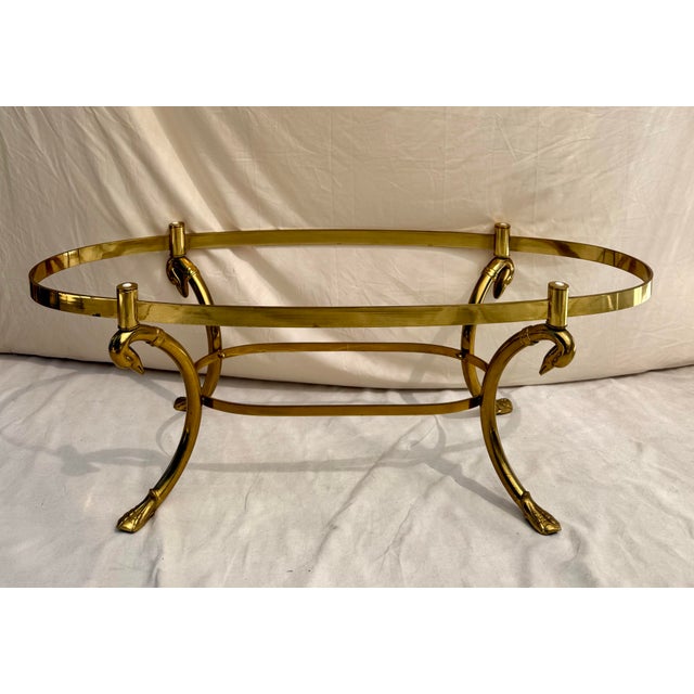La Barge Italian Regency Brass Swan Oval Coffee Table Attributed to La Barge For Sale - Image 4 of 12