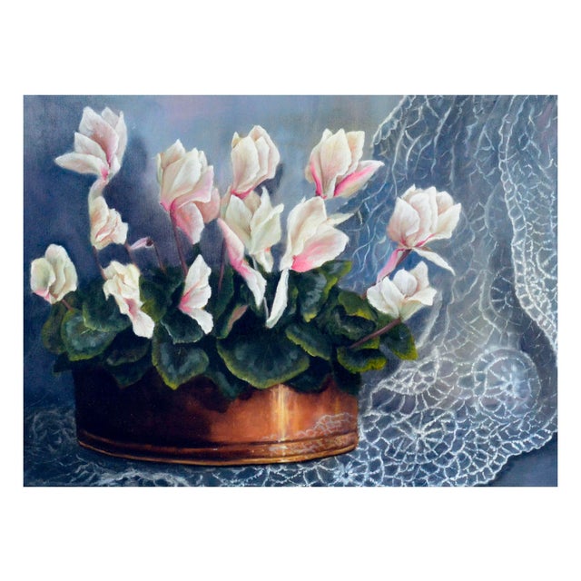 American White Cyclamen & Lace Still Life by Katherine Popera For Sale - Image 3 of 7