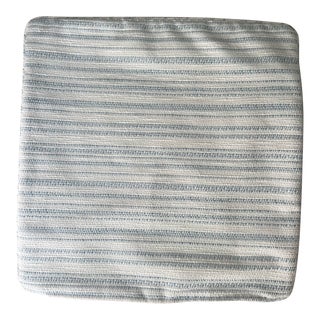 Light Blue and White Square Thibaut Woven Stripe Fabric Pillow Cover For Sale