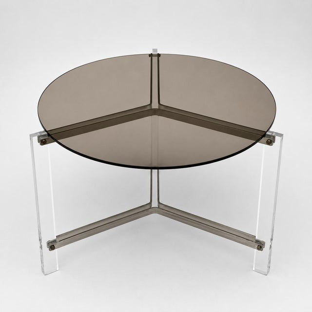 Vintage Round Coffee Table in Smoked Glass and Acrylic Glass, 1970s For Sale - Image 6 of 6