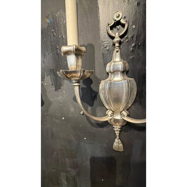 Pair of 1900 Caldwell silver plated sconces with 2 lights