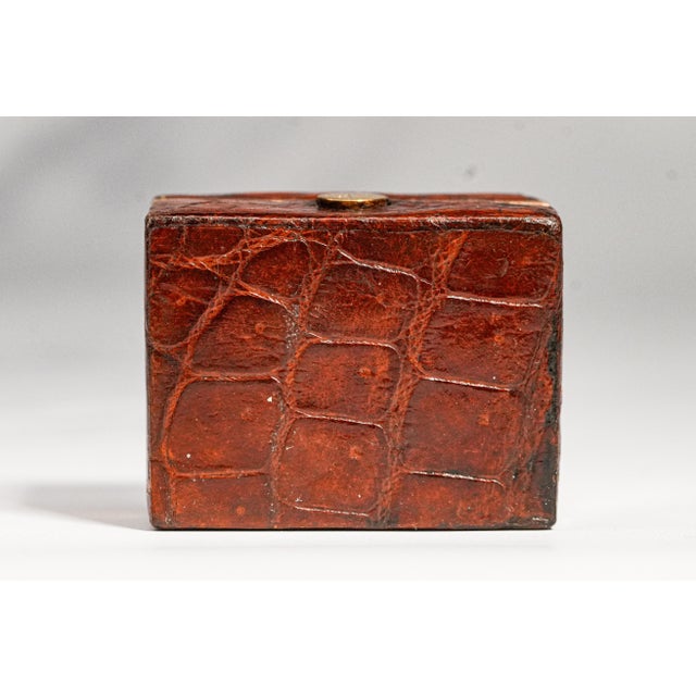 Exceptional Quality Antique Leather Edwardian English Desk Stamp Box For Sale - Image 12 of 13