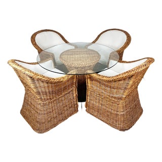 Vintage Braided Wicker Dining Set- Table and 4 Chairs For Sale