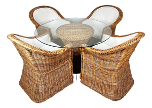 Vintage Braided Wicker Dining Set- Table and 4 Chairs