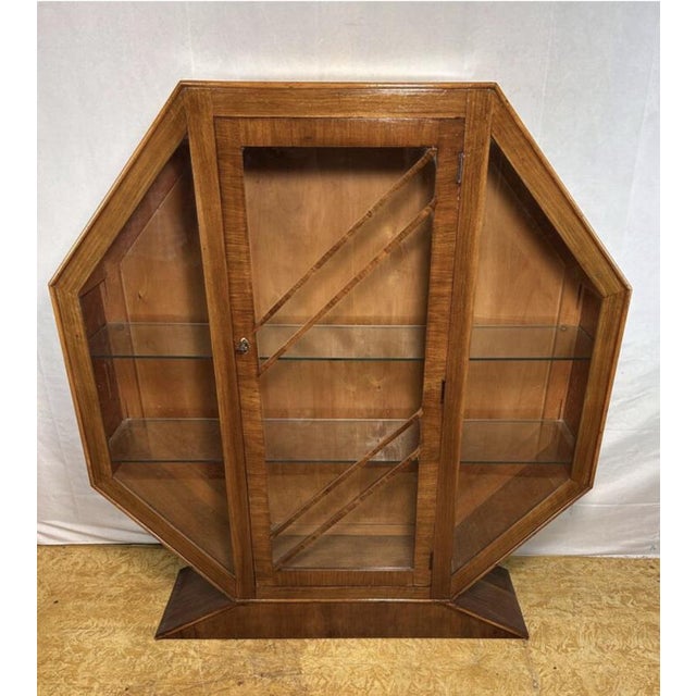 Brown Art Deco Hexagonal Walnut Display Cabinet, 1920s-1930s For Sale - Image 8 of 10