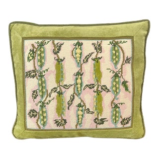 Large Green Spring Embroidery Needlepoint Decorative Pillow For Sale
