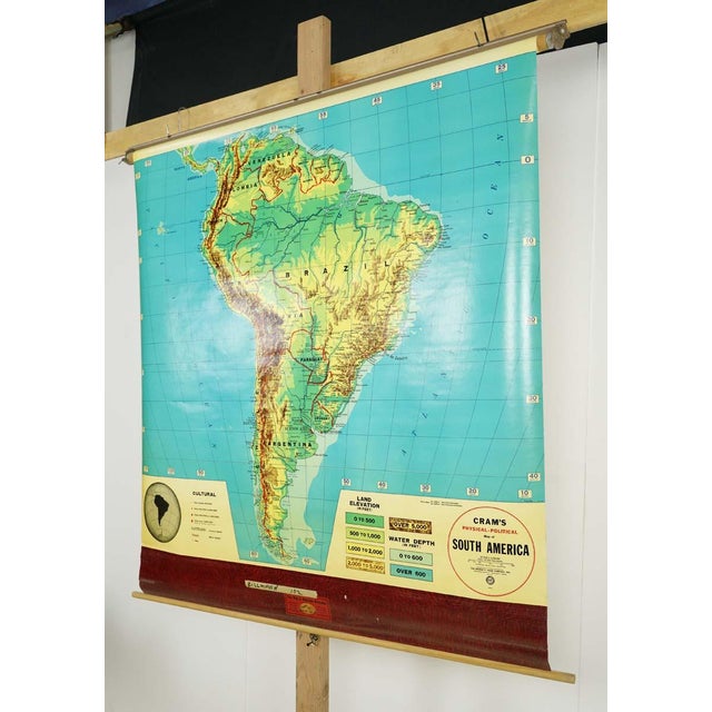 Traditional Vintage Cram's Physical Political South America Roll Up School Map For Sale - Image 3 of 11