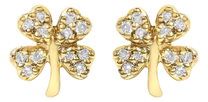 10K Yellow Gold Diamond Accent 4 Leaf Clover Stud Earrings