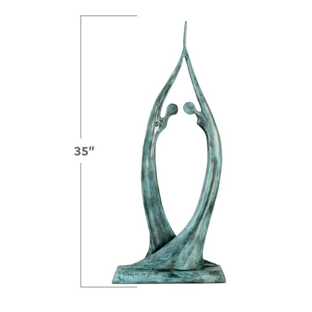 Bronze sculpture by Mexican artist, Jose Almanzor (1962-2015) w/ verdigris finish Postmodern, abstract depiction of two...