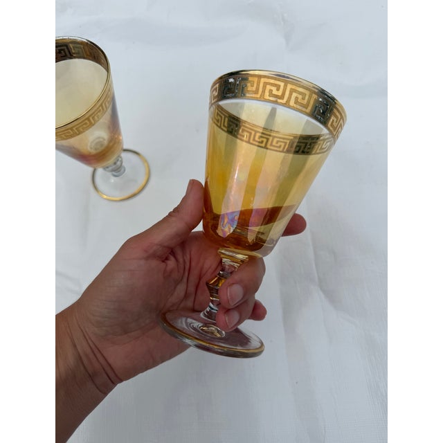 Mid-Century Modern Vintage Preziosi Amber Greek Key Goblets - A Pair For Sale - Image 3 of 7