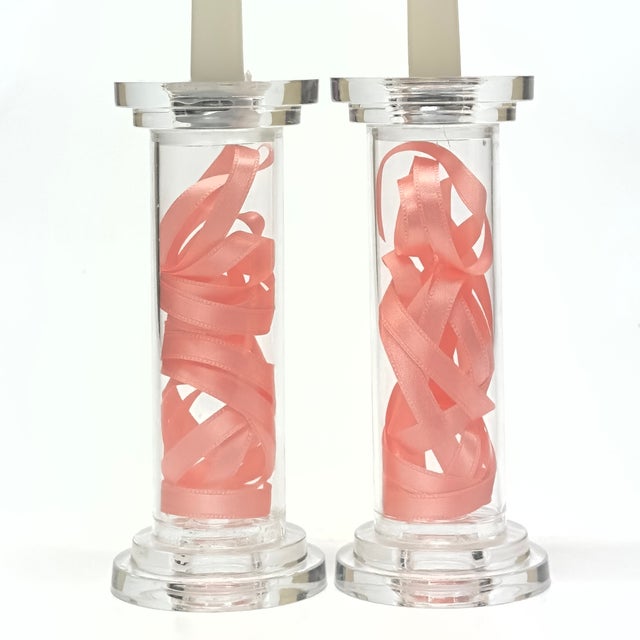 Late 20th Century 1980s Adaptable Clear Acrylic Candle Holders - A Pair For Sale - Image 5 of 9