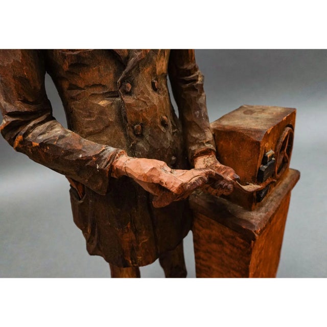 Brown Late 20th Century Emil Janel Sweden Signed Master American Wood Carver Figure For Sale - Image 8 of 10