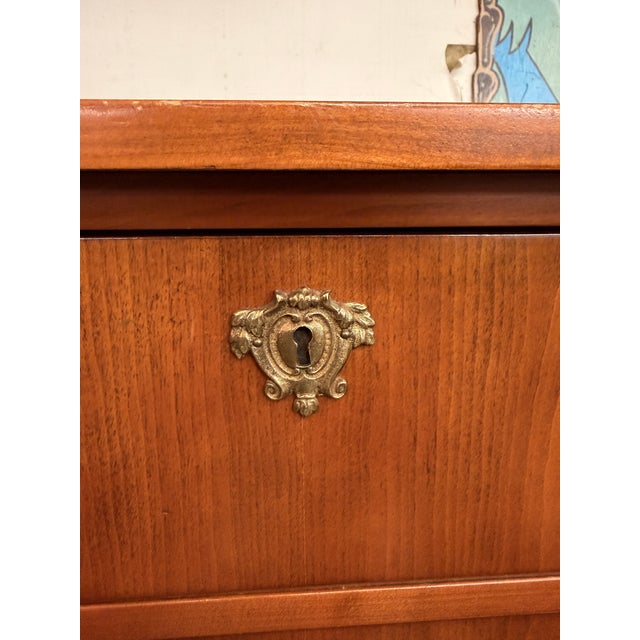 Copper Mid-20th Century Baker Furniture Empire Cherry & Burl Wood Highboy Dresser For Sale - Image 8 of 12