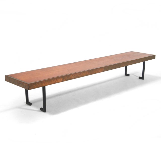 This striking bench was created in 1967 by an architect for a home he designed. The unique piece has a mahogany top with...
