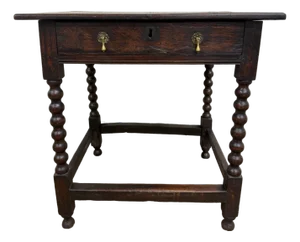 Antique English William and Mary Style Bobbin Oak Side Table Lowboy Table