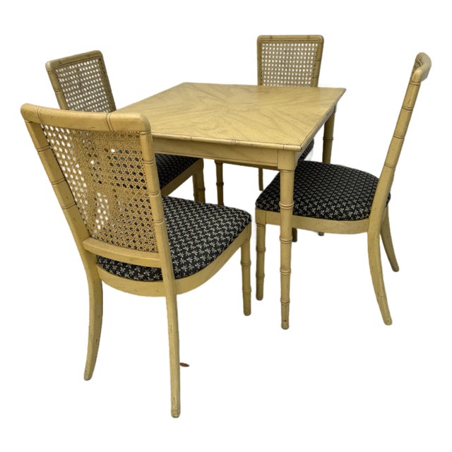 1970s Vintage Faux Bamboo Game Table and 4 Chairs, C1970s, Set of 5 For Sale