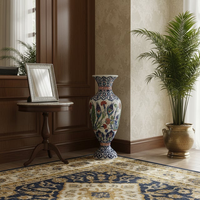 Handmade Ceramic Grand Palace Vase (50cm) Imperial Rumi Patterns and Mixed Florals Pedestal Urn Form For Sale - Image 11 of 12