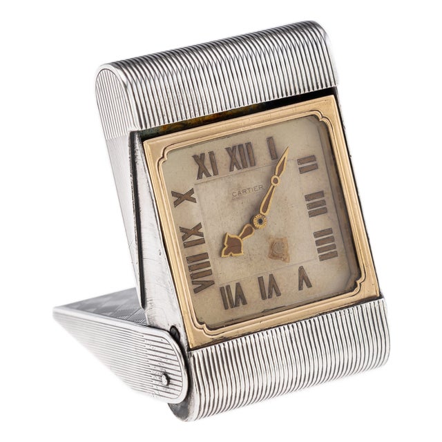 Antique 20th Century Silver Travel Clock from Cartier, 1908 For Sale
