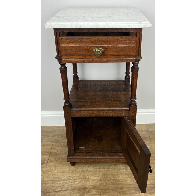 Antique French Bedside Tables with Marble Top, Set of 2 For Sale - Image 14 of 15