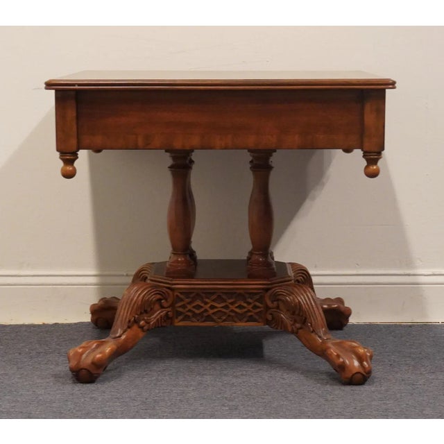 High End Bookmatched Mahogany Contemporary Traditional Chippendale Style 26" Carved Clawfoot Accent End Table For Sale - Image 9 of 11