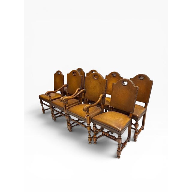 Theodore Alexander 2000s Theodore Alexander Buffalo Hide Leather Dining Chairs - Set of 8 For Sale - Image 4 of 14