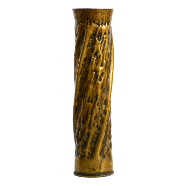 Large Vintage Brutalist Brass Vase, 1975 For Sale