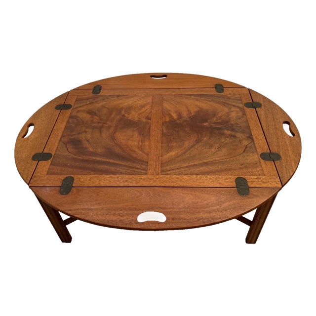 Vintage Heritage Henredon Butler's Tray Oval Cocktail Table Flame Mahogany For Sale