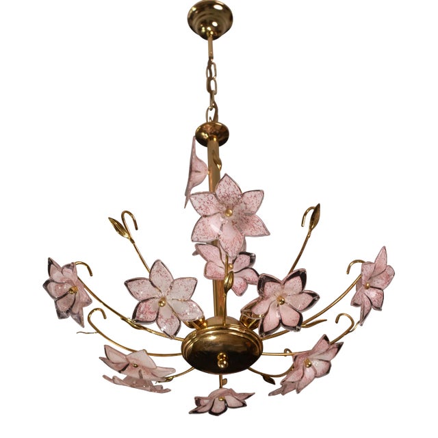Murano Chandelier Pink Flowers, 1970 For Sale
