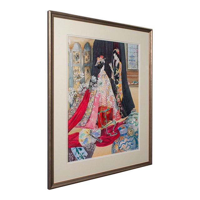 1990s Vintage Fashion Watercolour For Sale