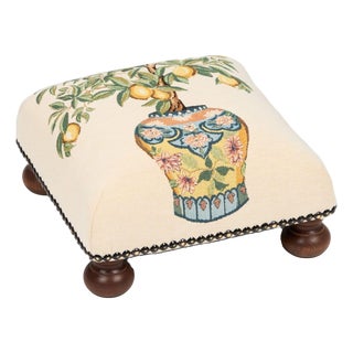 Lemon Tree Vase Tapestry Footstool For Sale