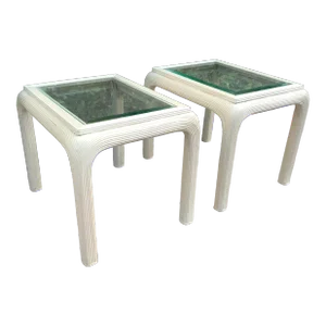 1980s Vintage Pencil Reed Side Tables - a Pair