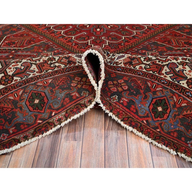1960 10'x12'5" Red Pure Wool Hand Knotted Semi Antique Persian Heriz Oriental Rug For Sale - Image 9 of 12