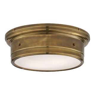 Visual Comfort Signature Siena Large Flush Mount in Hand-Rubbed Antique Brass with White Glass For Sale