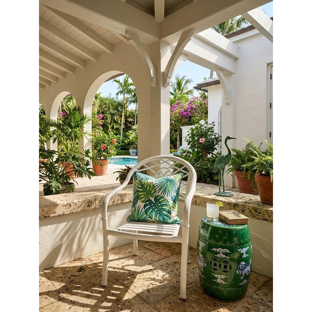 Vintage Hollywood Regency White Aluminum Palm Tree & Faux Bamboo Armchair For Sale - Image 12 of 12