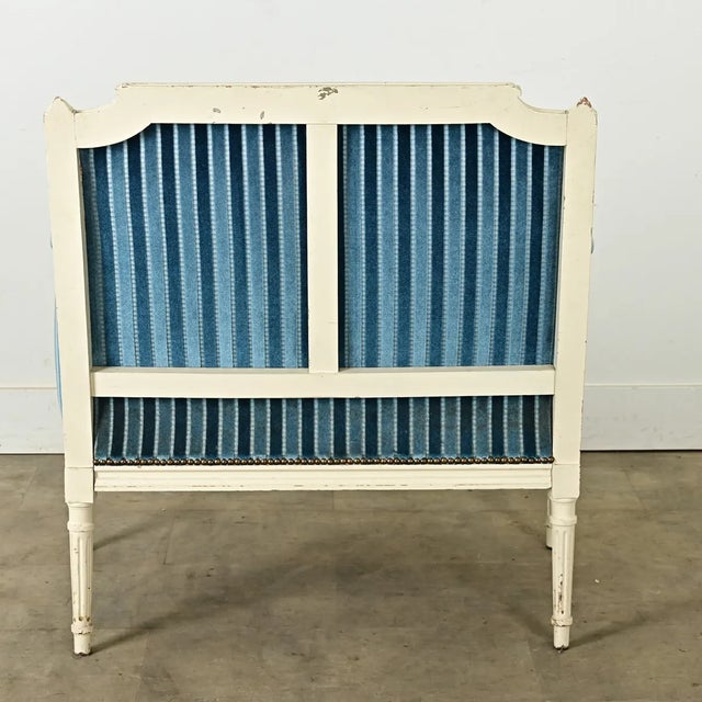 French 19th Century Louis XVI Style Blue Velvet Marquise Bergere For Sale - Image 12 of 12